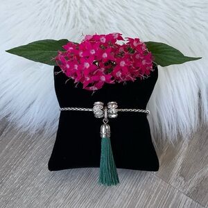 💞BRIGHTON Green Tahlia Tassel Amulet & Two Navette Crystal Spacer Bead Charms